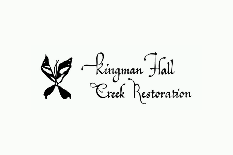 Photo of a stylized butterfly with "Kingman Hall Creek Restoration" in text to the right