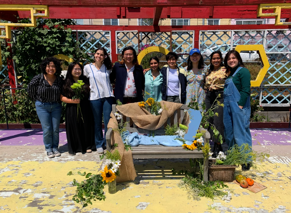 Students and staff gathered in nature